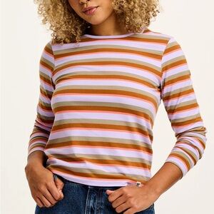 Lucy & Yak Rey - Long Sleeve Cotton Top in Iris Stripe Print